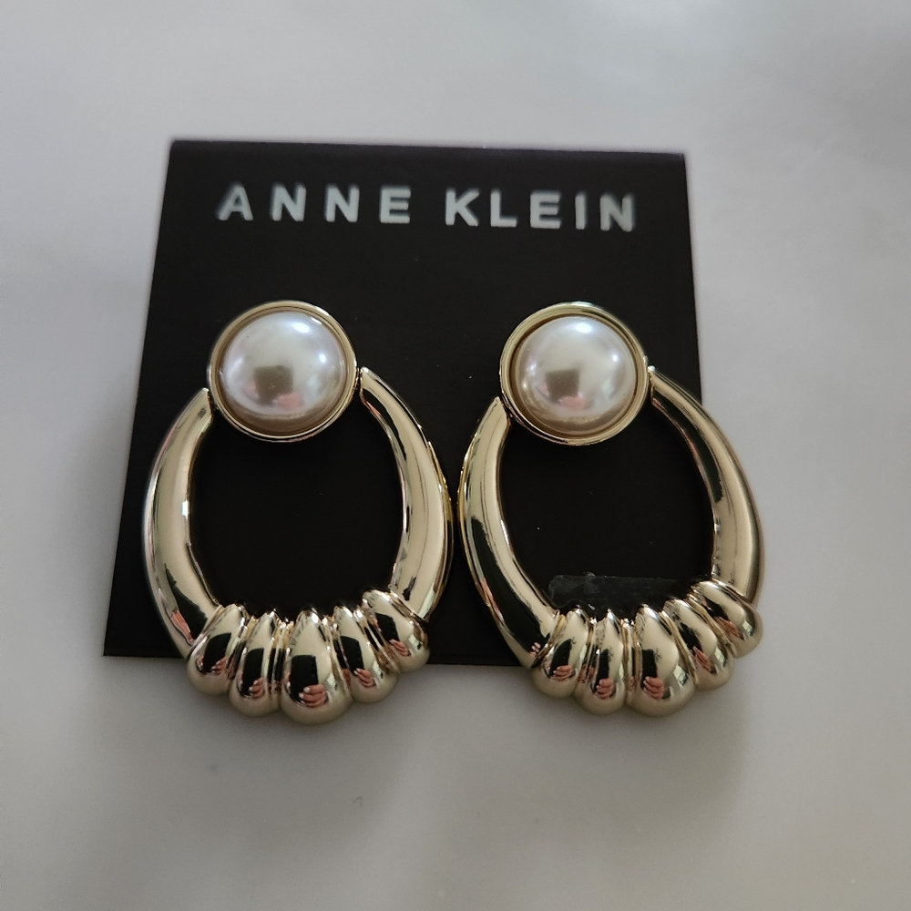 Anne Klein Imitation Pearl Gold Tone Earrings